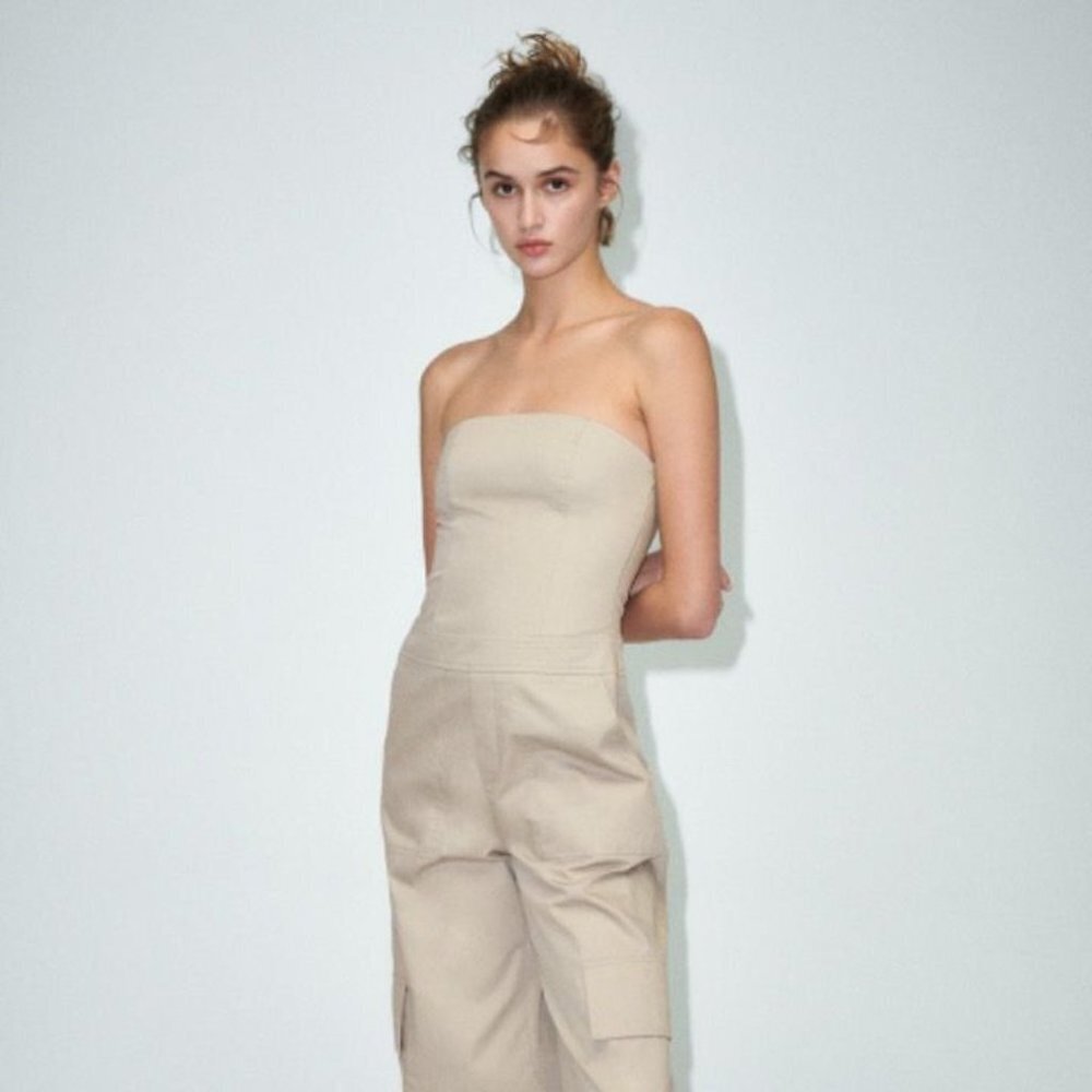 NEW Zara Women's LONG CARGO JUMPSUIT